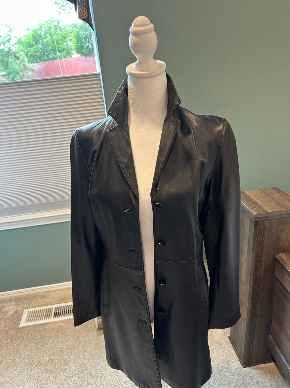 Kenneth Cole Black Leather Long Blazer - Picture 2 of 3